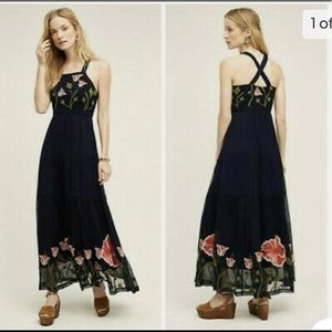 Anthropologie Floreat Tulipian embroidered maxi dress (navy blue)